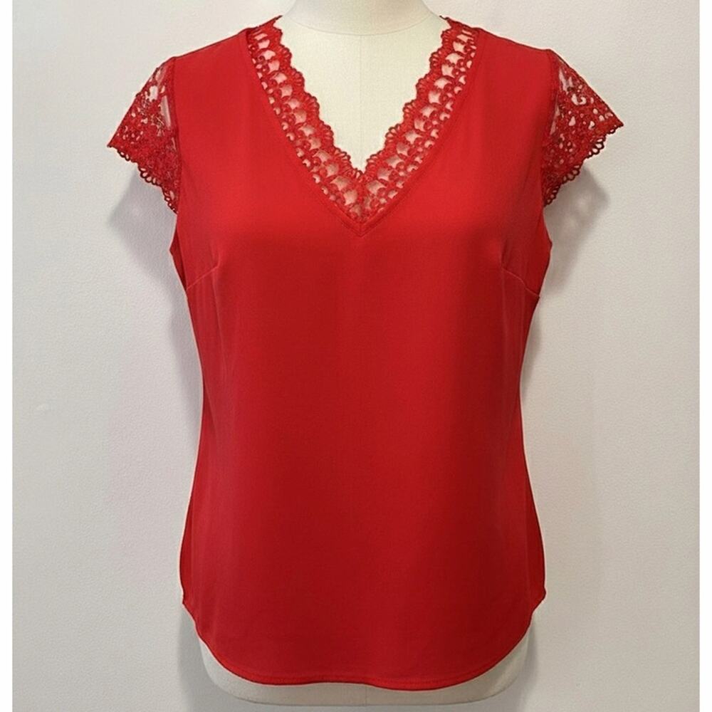 cap sleeve blouse plus size plus women 2Xlarge tops goth red lace vneck business